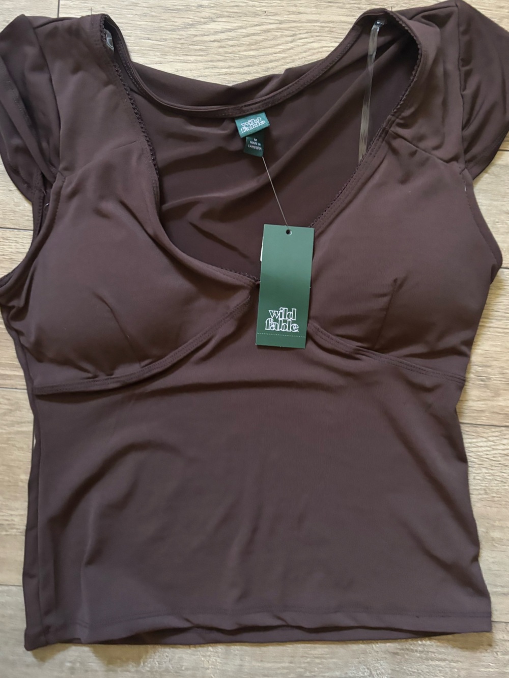 Wild Fable Women's Brown Scoop Neck Short Sleeve Tee